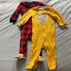 2 fleece footie pjs, 6-9m